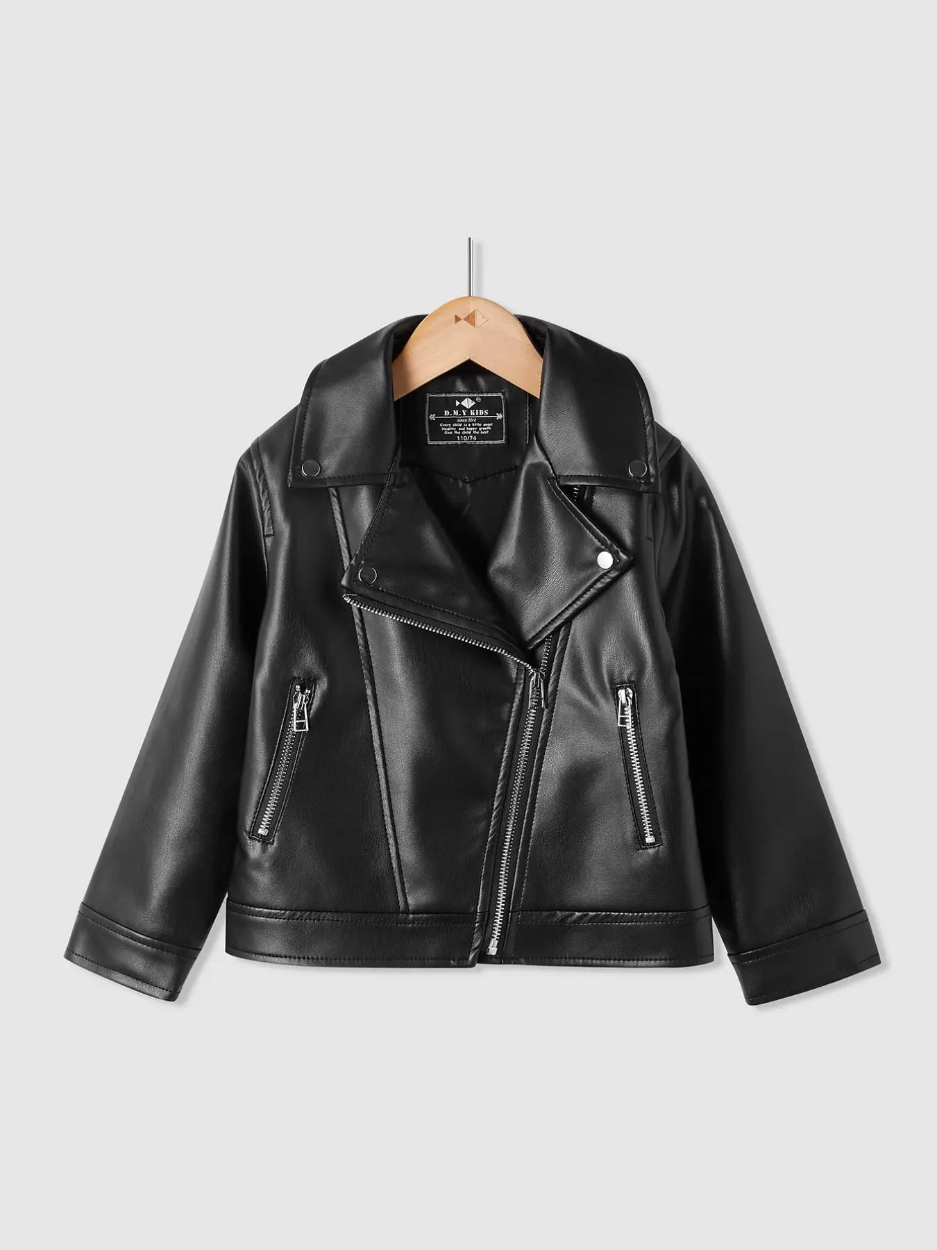 Short PU Leather Jacket, Unisex Street Style Slim Fit H-Type Design, All-Season Plain Pattern Outerwear for Kids