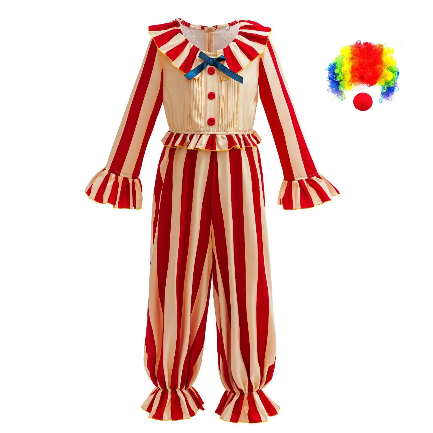 Carnival Disguise Joker Cosplay Costume Red Striped Jumpsuits Clown Halloween Party Stage Performance Dress Up