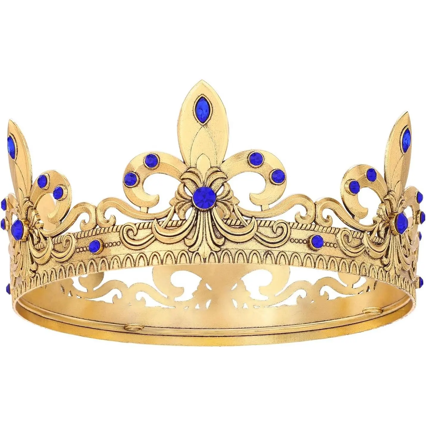 King Crowns for Men - Royal Medieval Renaissance Prince Diadem, Rhinestone Retro Metal Burger Crown for Birthday Prom Halloween Party Cosplay Wedding Photo Props Costume Accessories(Gift)