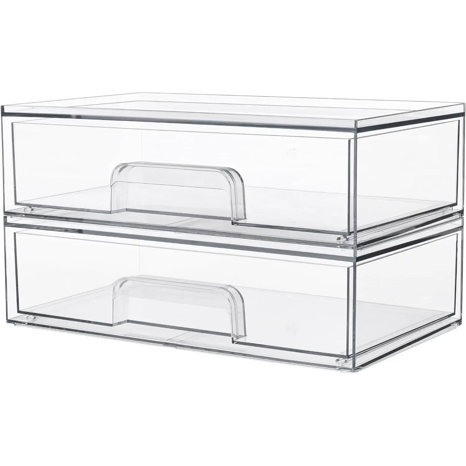 Clear Stackable Pull-Out Storage Drawers, 2 Pack Wide Plastic Organizers for Makeup Palettes, Cosmetics, Beauty Supplies, Vanity, Cabinet and DeskGift