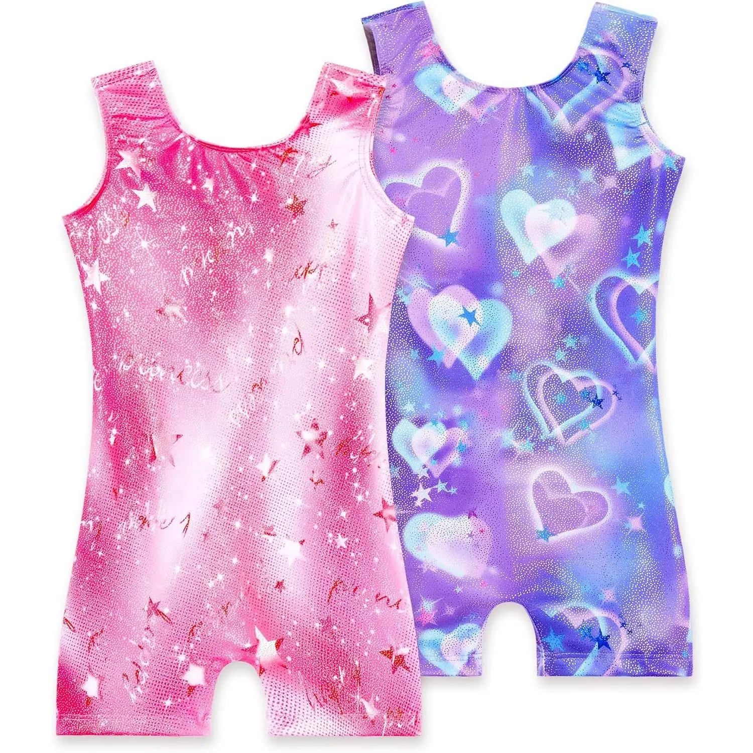 2 Pack Sparkly Sleeveless Gymnastics Leotards for Girls(Gift)