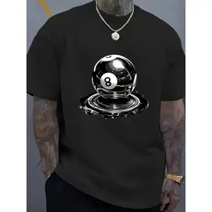 Men's Oversized 8 Ball Pool Splash Graphic Tee 100% Cotton Casual Streetwear