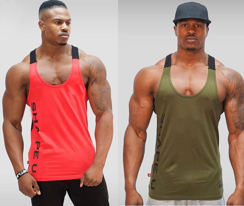 Men Solid Gym Stringer Tank Top Bodybuilding Fitness Singlets Muscle Vest Tees Sport Clothing