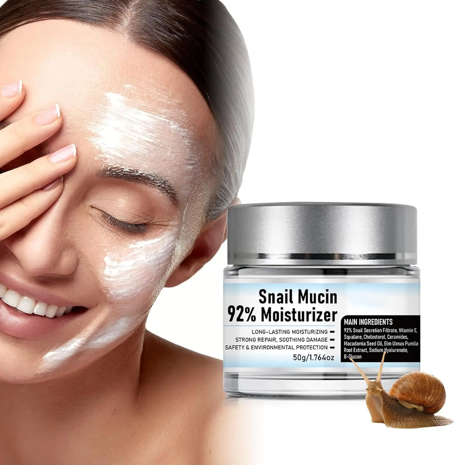 Snail Mucin 92% Face Moisturizer for Soft & Glowy Skin, 1.7oz. | Lightweight Moisturing & Soothing Cream for All Skin Types