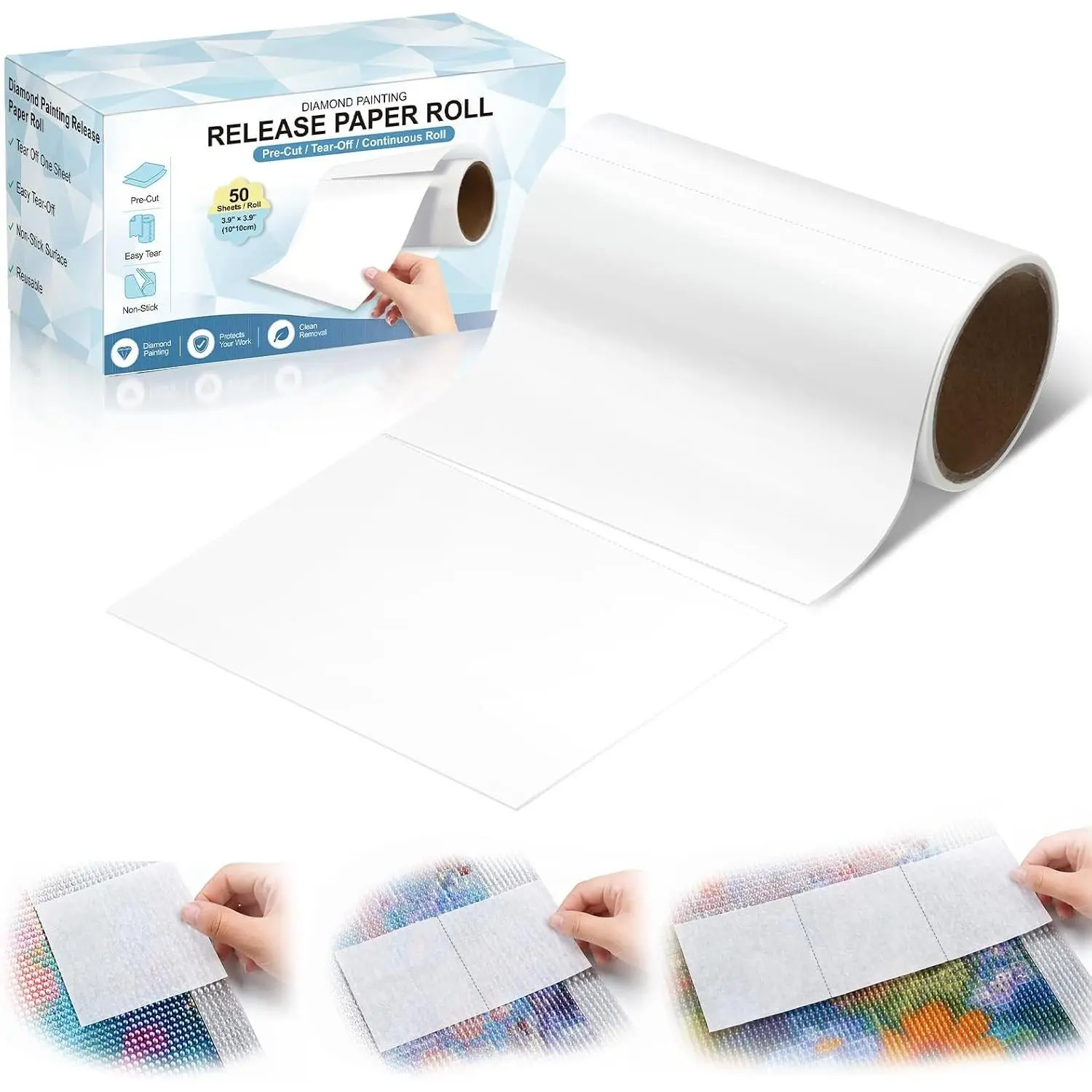 50 count Pre-Cut  Art Release Paper Roll 4" x 4" Double-Sided Non-Stick Release Paper for  Art Painting 4" x 4"  Cover Sheets with Box for  Painting Accessories Tools