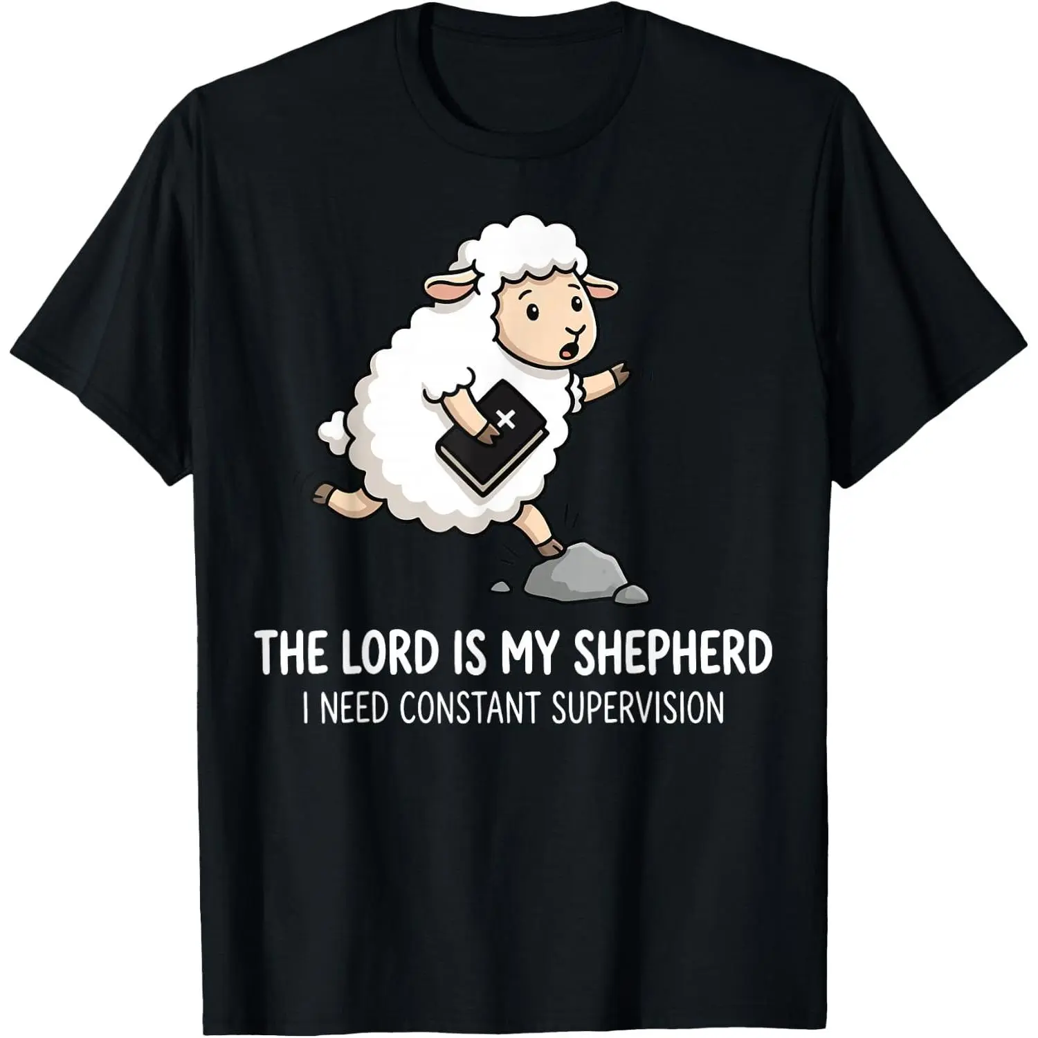 Chic The Lord Is My Shepherd I Need Constant Supervision Cute Sheep Graphic Tee - Standard 100% Pure Cotton Short Sleeve Crewneck Casual Top for Women & Teens, Trendy Christian Humor Fashion Streetwear Apparel, Summer Outfit & Gift
