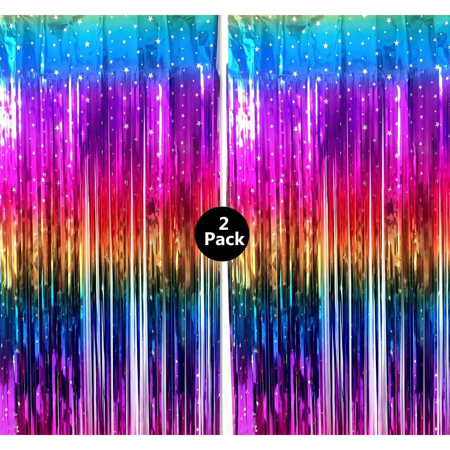 Rainbow Tinsel Foil Fringe Curtains 2 Pack Rainbow Party Decorations 3.3x6.6ft Metallic Streamers for Birthday Wedding Engagement Graduation  Shower Photo Booth Props Backdrop
