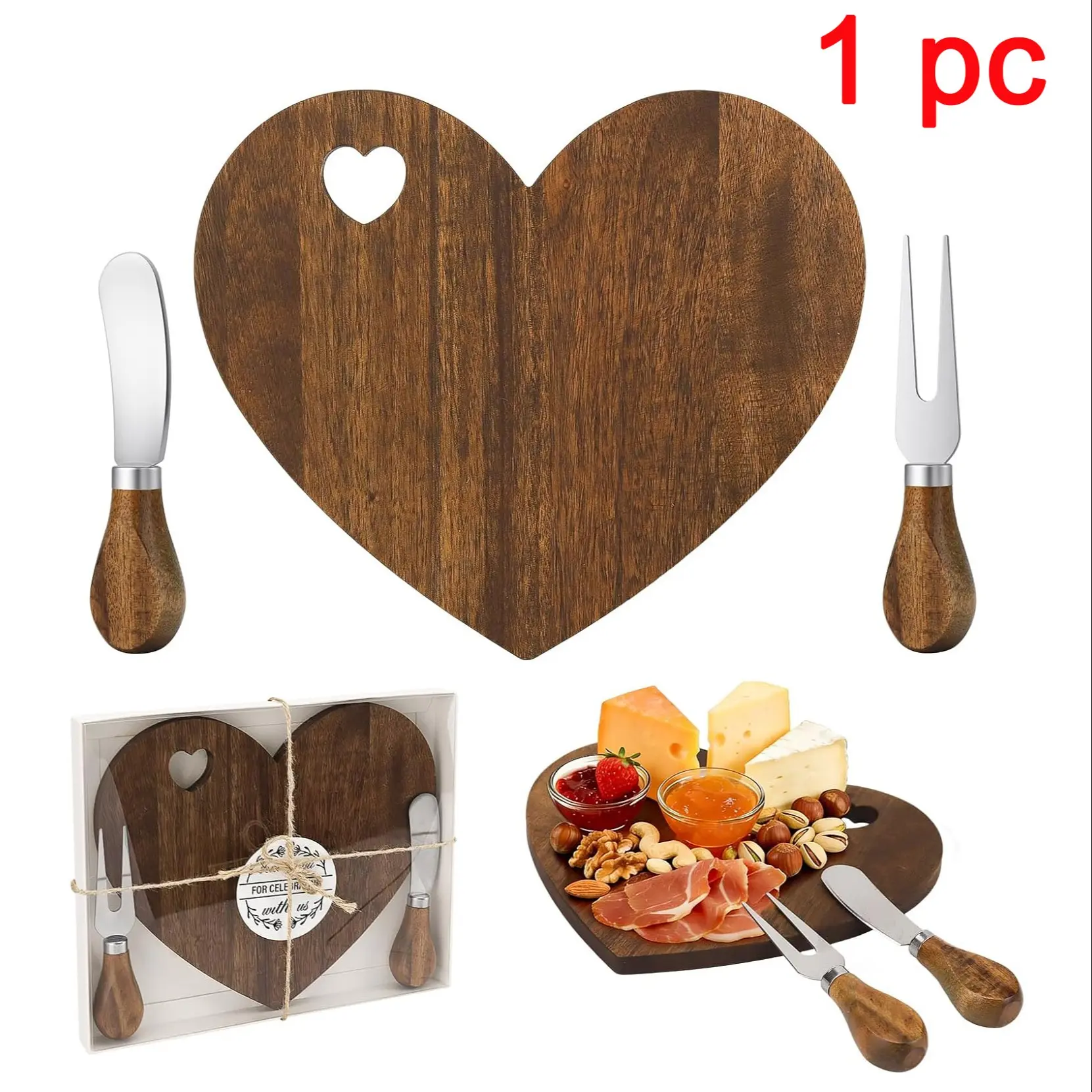 Wooden Mini Charcuterie Board, Heart-Shaped Tray Set, Multifunctional Charcuterie Board. Perfect for Christmas and Halloween Family Party Decorations. Ideal for Serving Cheese, Cold Cuts, Nuts, and Jam. Great As A Holiday Gift or Housewarming Present.