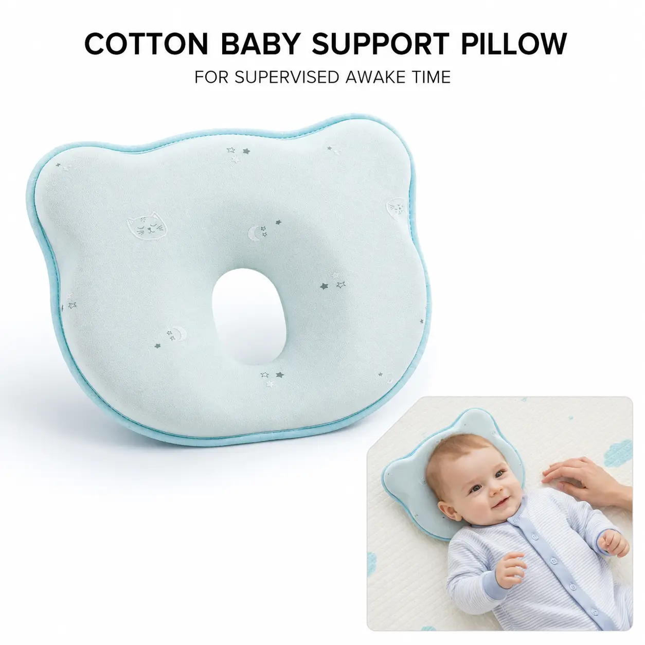Memory Foam Neck Support Pillow, Cotton Machine Washable Soft Breathable Headrest Cushion‑YY1