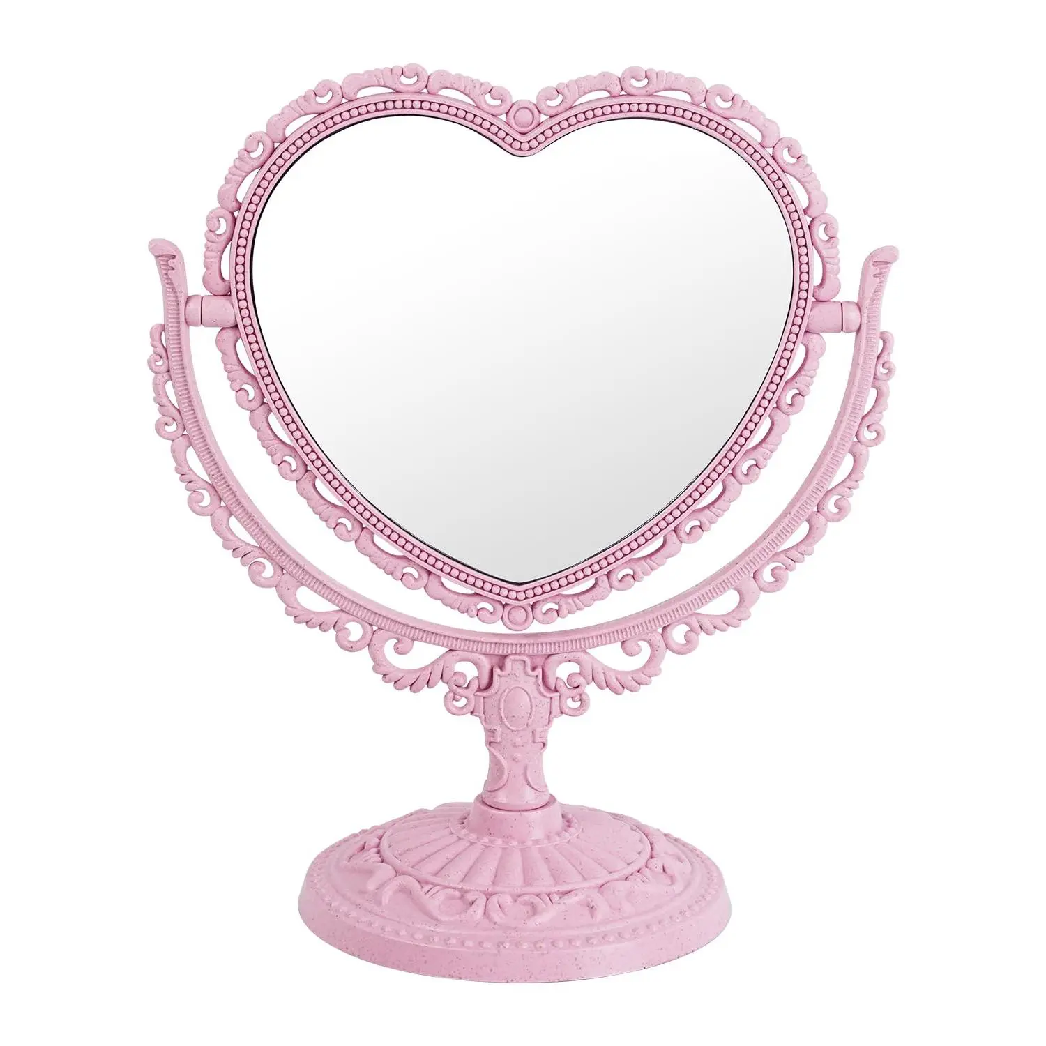 Heart Mirror for Desk Cute  Room Decor Small with Stand, & Bathroom Double-Sided Rotating Makeup Table Mirror