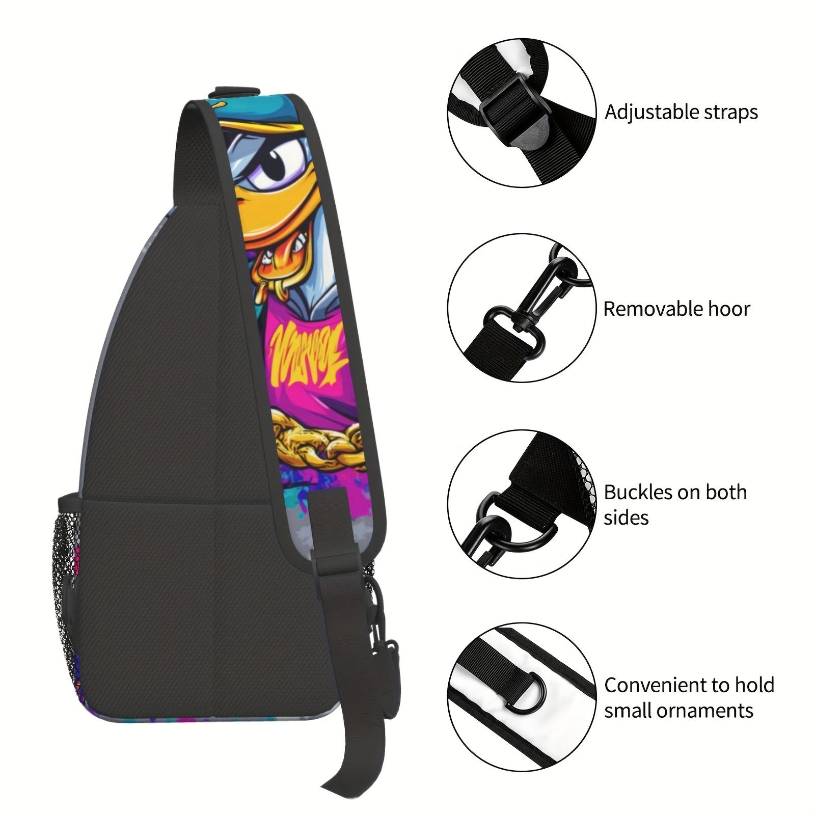 Large Hip-Hop Backpack with Bold Duck Chain - Heavy-Duty Machine-Washable Polyester Crossbody Bag, Adjustable Strap & Zipper Closure - Spacious Backpack for Travel, Hiking, Cycling, - Urban Streetwear Backpack for Men & Women (Blue/Purple/Pink/Black/Gray)