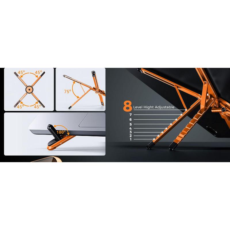 Adjustable Laptop Stand for Desk, MagSafe Compatible Portable Foldable Computer Riser for MacBook, iPhone, iPad, Tablet - Lightweight Aluminum, N52 Magnetic Grip, Perfect for Office, Home, Traveling.