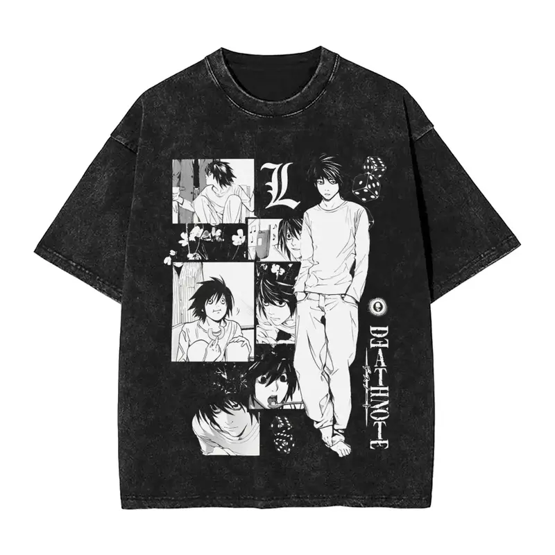 Manga DEATH NOTE T Shirts L Lawliet Graphic Print T-Shirts Washed Oversize Tshirt Short Sleeve Cotton Soft Tee Men Women Clothes