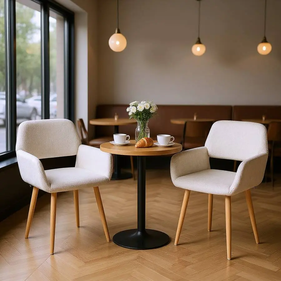 Set Of 2 Commercial Cafe Dining Chairs With Upholstered Seat And Armrests, Modern Restaurant Chairs With Metal Legs And Ergonomic Backrest Coffee Shop, Bistro And Dining Space