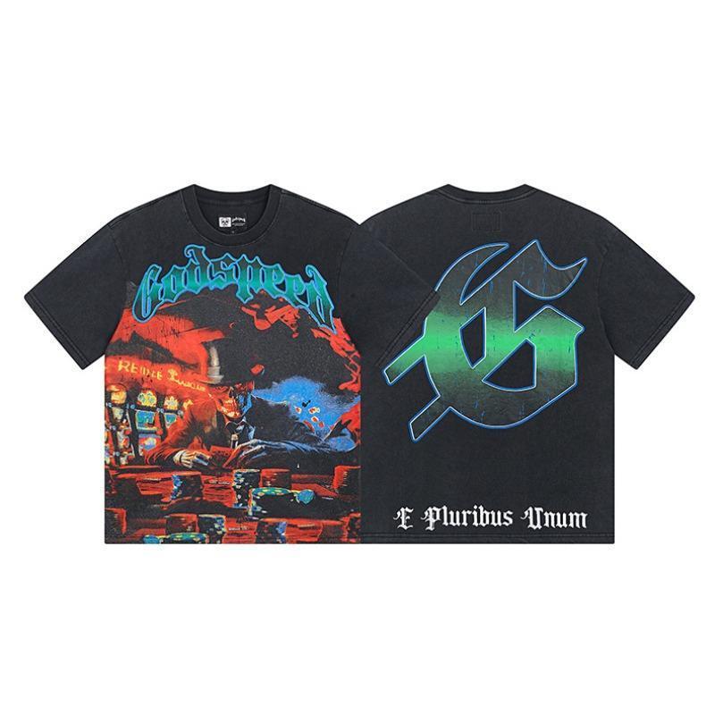 2026 Man Clothes Skull Print Cotton T-Shirt Oversized Gym Shirts Skull Print Cotton T-Shirt Godspeed Into The Skull Unisex Harajuku Vintage Breathable Casual Wear for Men and Women Fashionable Streetwear