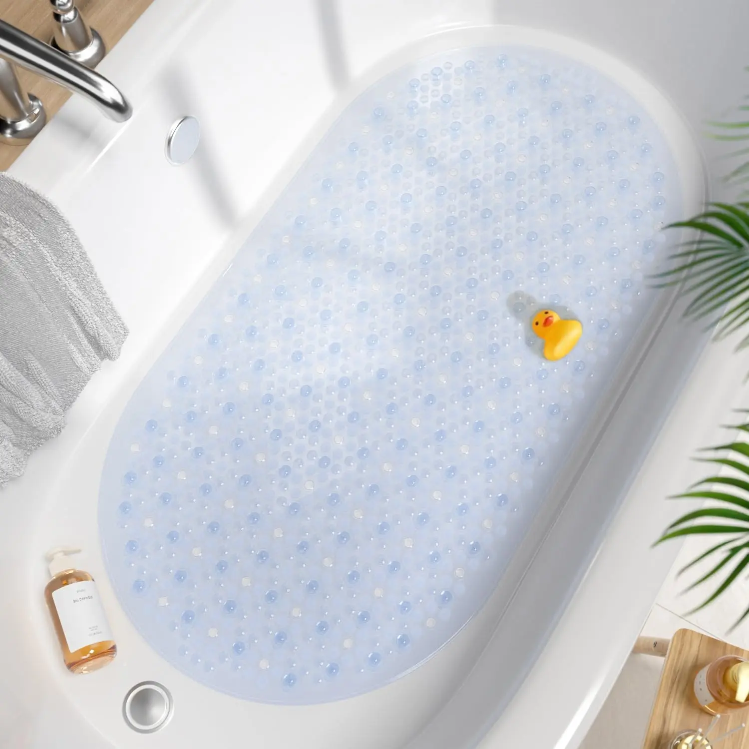 Bathtub Mat Non Slip, 27x15 Inch Bubble Oval Bath Tub Mat for Bathroom, Machine Washable Shower Mat with Suction Cups and Drain Holes, Clear
