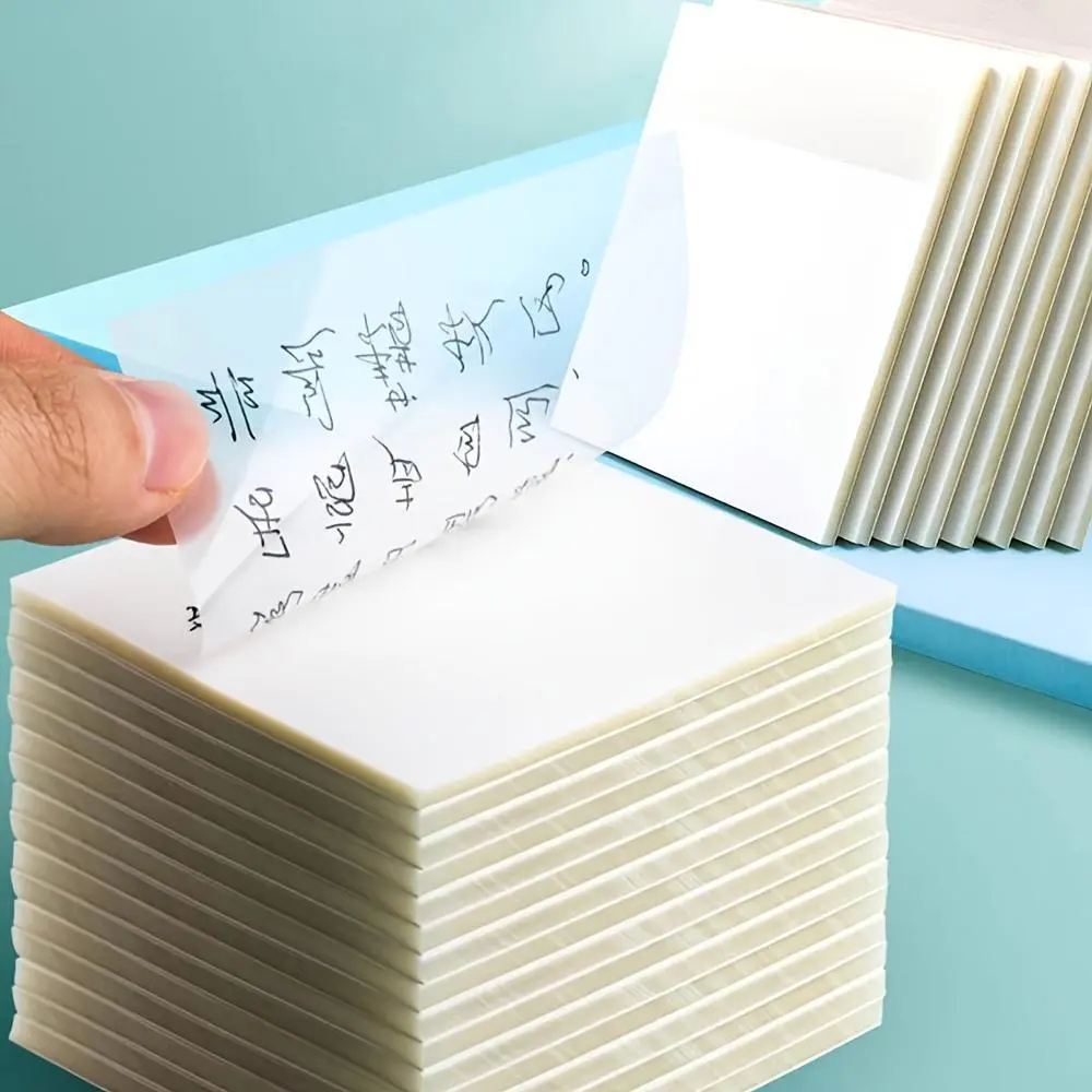 50 Sheets of Waterproof Transparent Self-Adhesive Sticky Notes - Durable, Removable, and Reusable for School, Office, and Home Organization - Perfect for Note-Taking, Reminders, and Task Management
