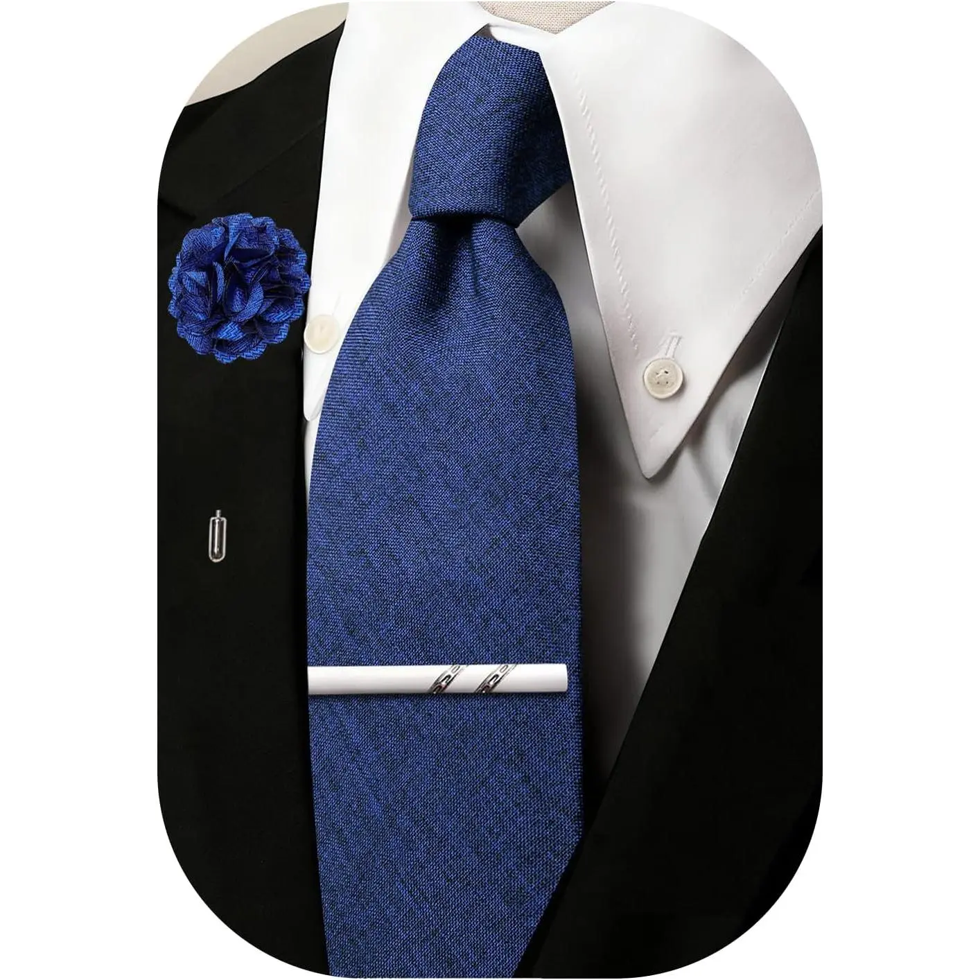 63" Cotton Ties for Men Solid Color Skinny Extra Long Necktie Tie Clip Lapel Pin Set Formal Business Wedding