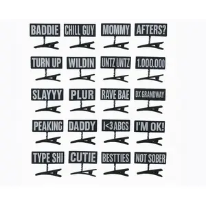 20PC WORDS Word Clips for Hair Word Sprout Pack Black White Funny Sprouts Trendy Phrases Slang Rave Plur Festival EDM Concert Cute Small Hairpins Headwear Hair Accessories