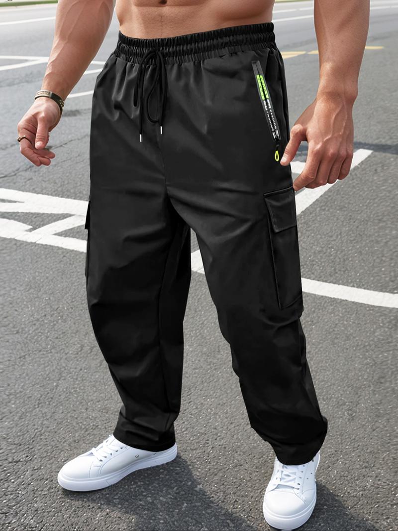 Men's Solid Color Cargo Joggers Pants, Casual Sporty Comfy Trousers for Spring & Fall, Pants for Men, Men's Bottoms for Outdoor Wear, Streetwear Joggers, Casual Sports Trousers, Casual Athletic Joggers, Activewear, Casual Athletic Jogging