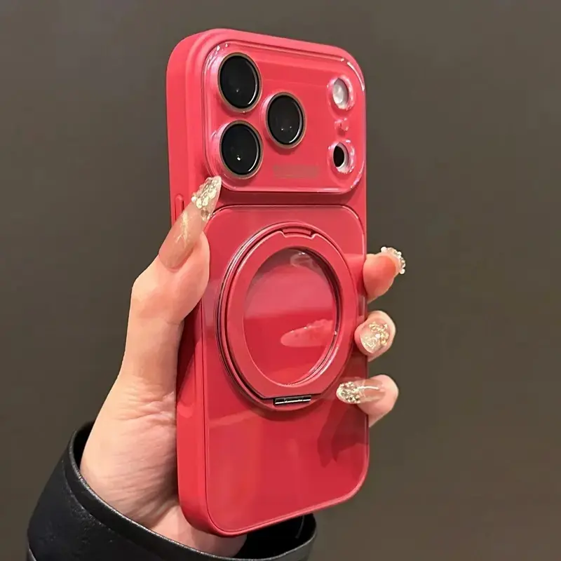 Phone Case with 360-Degree Magnetic Stand, Tempered Glass Hard Shell and Glossy Finish, Compatible with iPhone