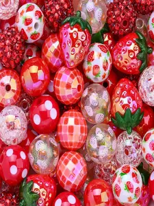 20-Piece Classic Strawberry Series Glossy Red Bead Set | Fun Disco Ball Retro Polka Dot Resin Beads, Acrylic Bead Mix, Diy Beading, Perfect for DIY Jewelry Making, Ideal Gift for Best Friends | Exclusive Prime Day Special Offer