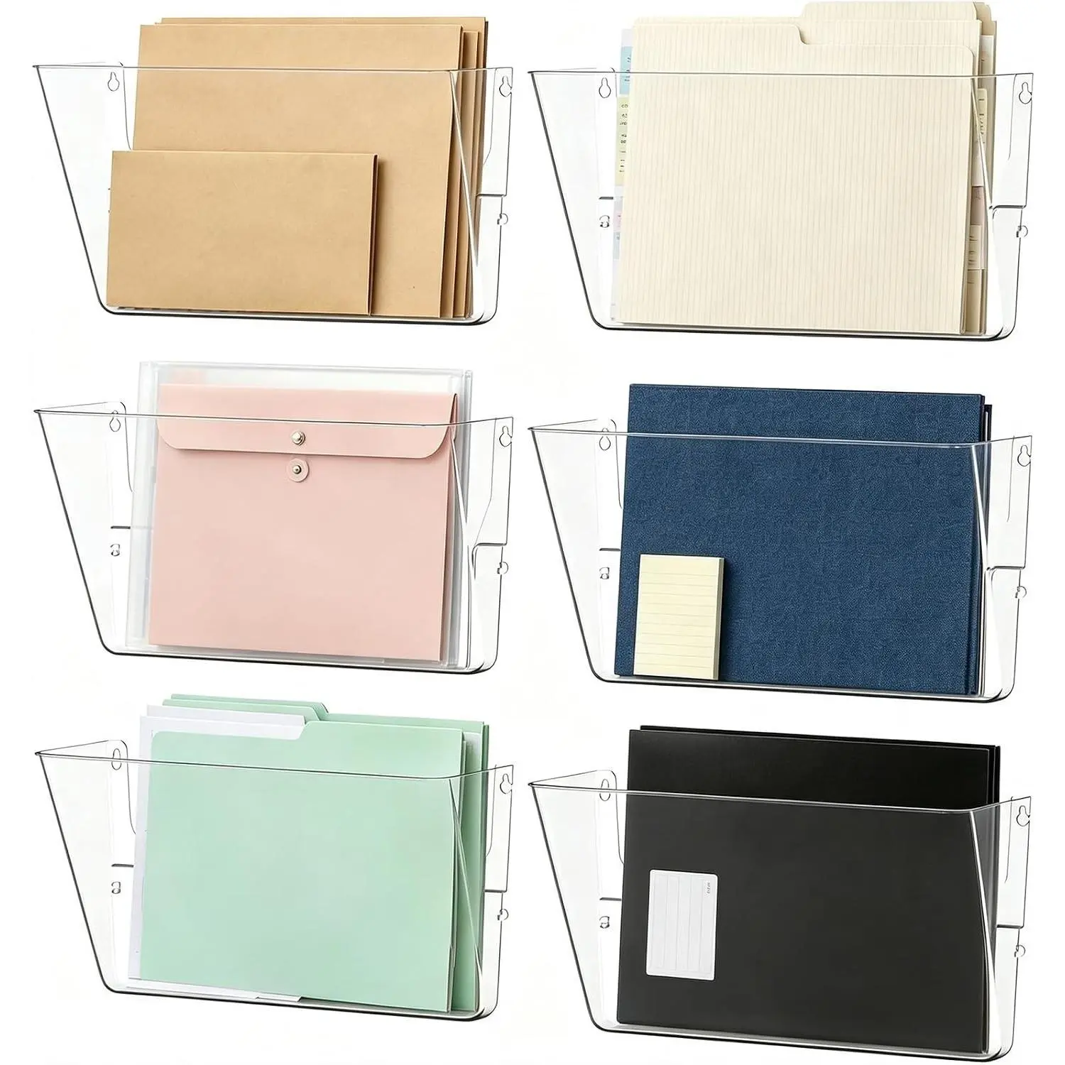 6-Pocket Clear Acrylic Wall File Organizer for Office, Space-Saving Sturdy Single File HolderGift