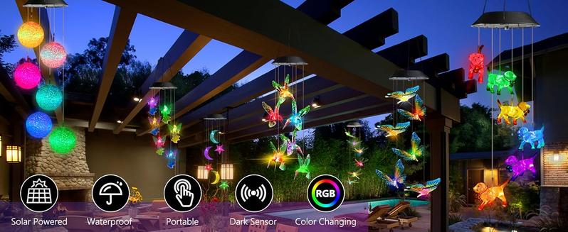 New Year's solar-powered outdoor colorful color-changing wind chime light, waterproof solar LED night light, suitable for porch, eaves, and garden outdoor decoration. New Year's solar-powered outdoor colorful color-changing wind chime light, waterproof solar LED night light, suitable for porch, eaves, and garden outdoor decoration.