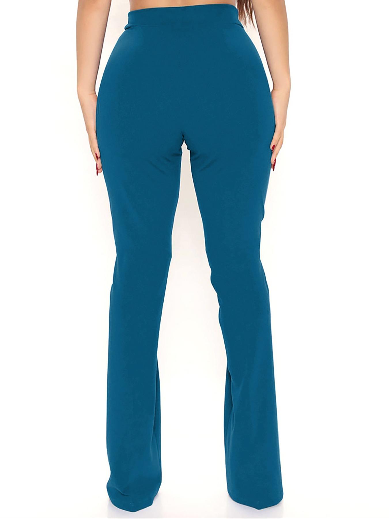Women's Plain High Waist Flare Leg Jersey Pants, Rib Flares Pants, Casual Comfy Bell Bottom Trousers for Daily Wear, Ladies Bottoms for All Seasons