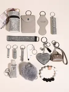 14pcs Safety Keychain Combo, Multifunctional Keychain for Women, Cute Car Keyring with Alarm and Hand Sanitizer Holder, Self Protection Key Chain Accessories, Travel Security Tool Set, Birthday Gifts for Mom Sister Friend, Keychain Accessory