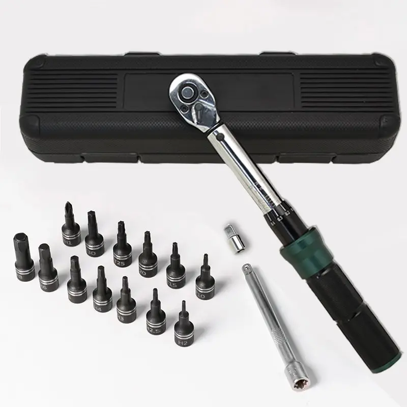 1/4 Inch Drive Click Adjustable Torque Wrench Set 2-24Nm Quick Release Bidirectional Ratchet Spanner ±3% High Precision Mini Torque Tool with Hex Torx Bits Extension Bar Storage Case for Bicycle Motorcycle Maintenance