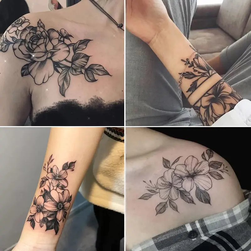 12pcs Plain Flower Tattoo Stickers Waterproof Female Long-lasting Tattoo