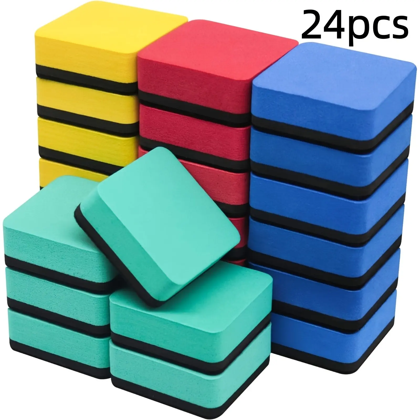 24-Piece Four-Color Dry Erase Rubber Erasers, Efficient Blackboard Cleaning Tools, Ideal for Classroom, Office, Home Use, Easy-To-Wipe Felt Cloth Eraser