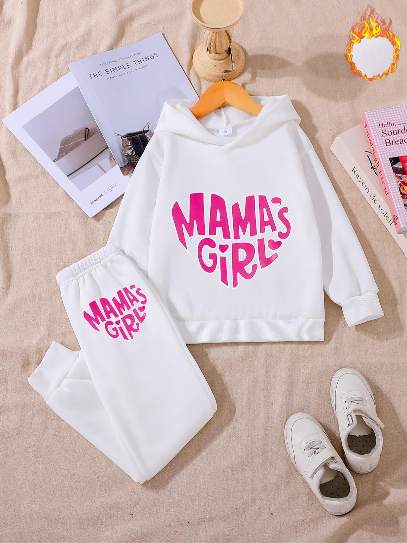 Autumn Winter Kids Hooded Sweatpants Set, Cute Cherry Letter Print, Fitted Casual Style, Thick Fabric, Perfect for Fall & Winter Seasons