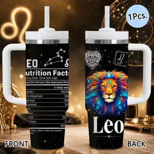 Twelve Zodiac Signs Astrology Vacuum Flask 40oz Stainless Steel Insulated Tumbler with Handle and Straw - Leak Resistant Travel Coffee Mug | Keeps Cold 24 Hours | Cupholder Friendly Water Cup for Gym & Office