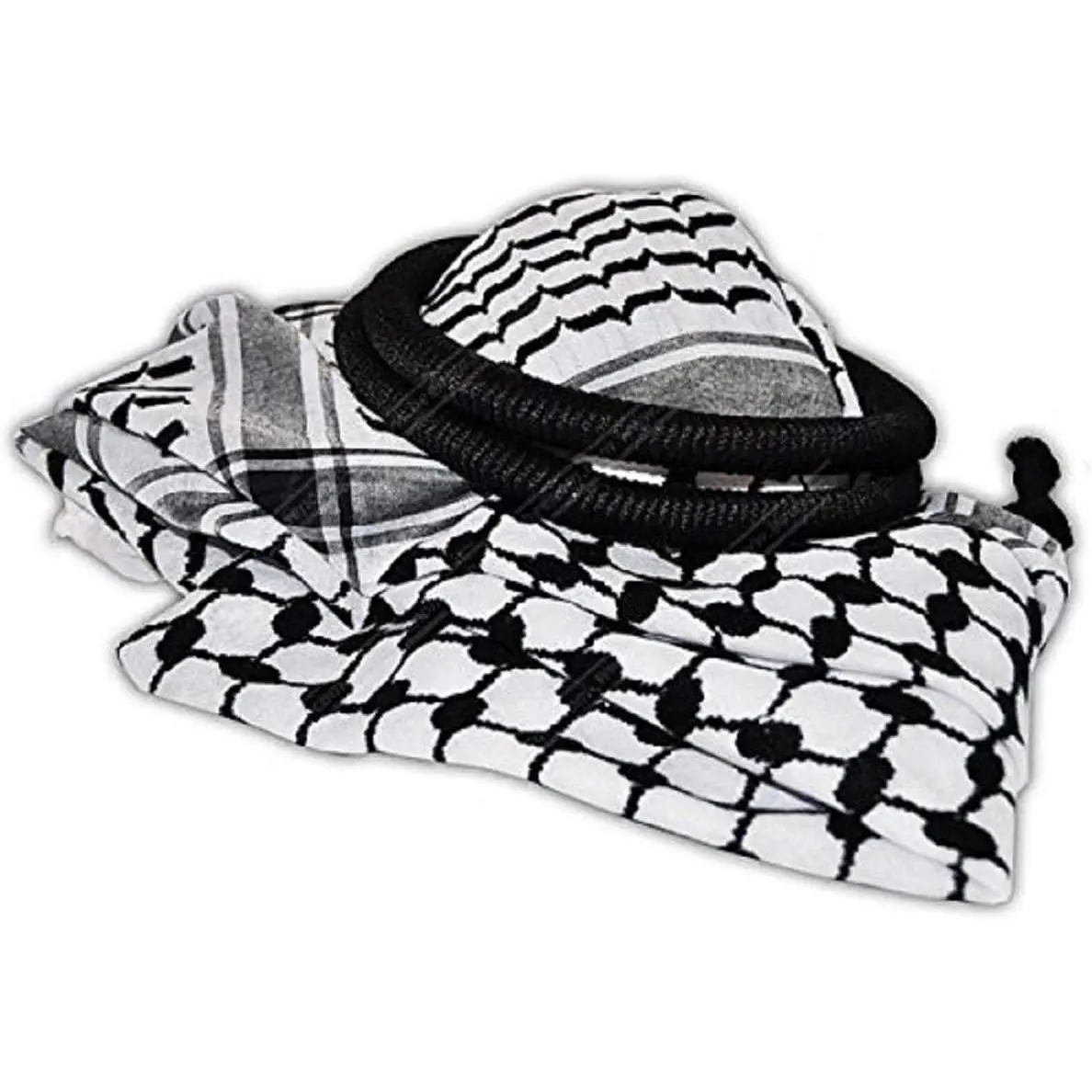 Arafat arab scarf shawl Keffiyeh Kafiya shemagh desret palestine + Igal Agal set by , Black/White, Large and X-Large