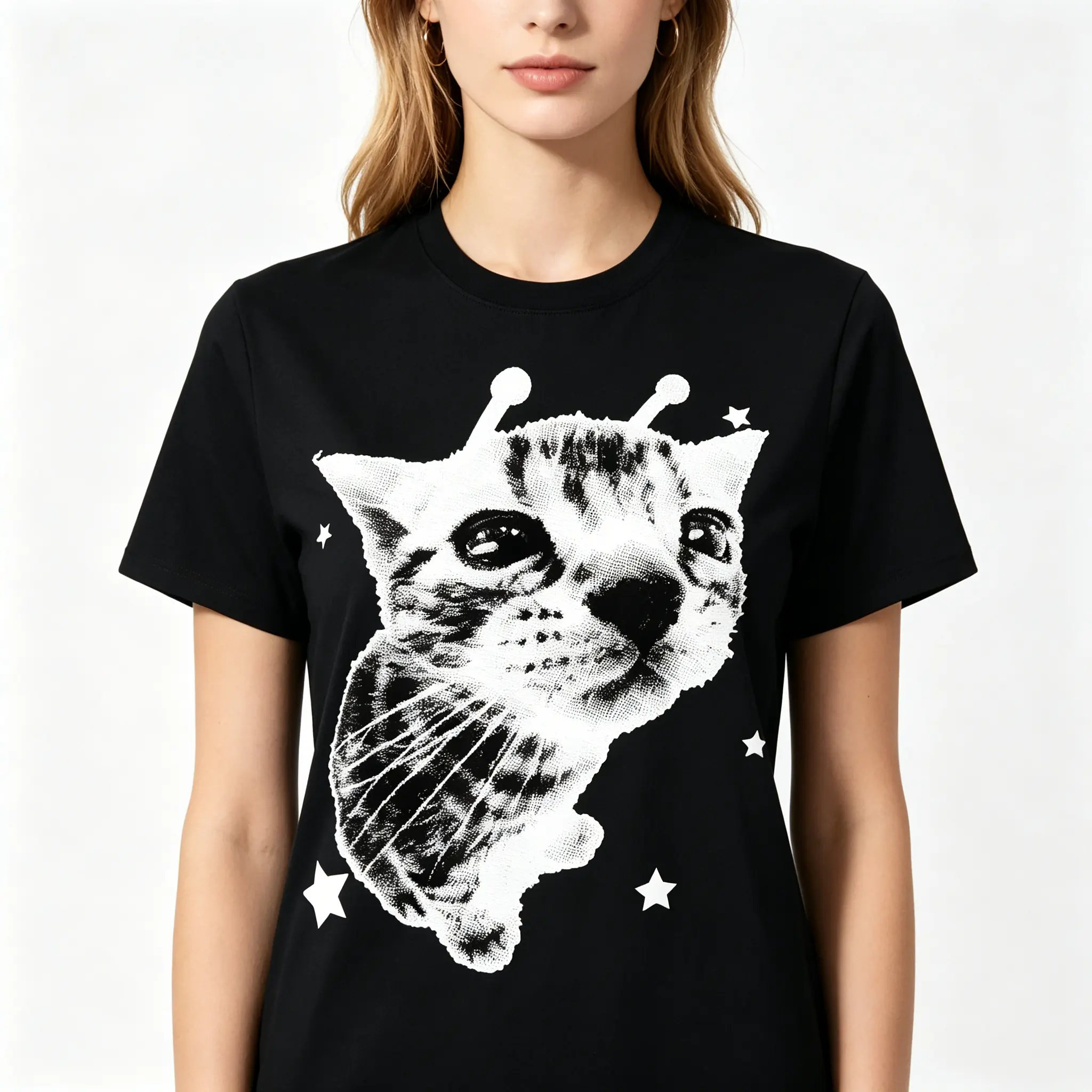 "Vintage Y2K Alien Cat Meme Retro Silly Oversized Full Color Graphic Tee Top" Graphic Unisex Tee |   All-Season Breathable Top