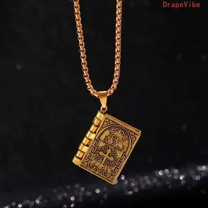 Openable Bible Book Cross Pendant Necklace, Retro Faith Themed Medallion Jewelry For Daily Casual Outfit Matching