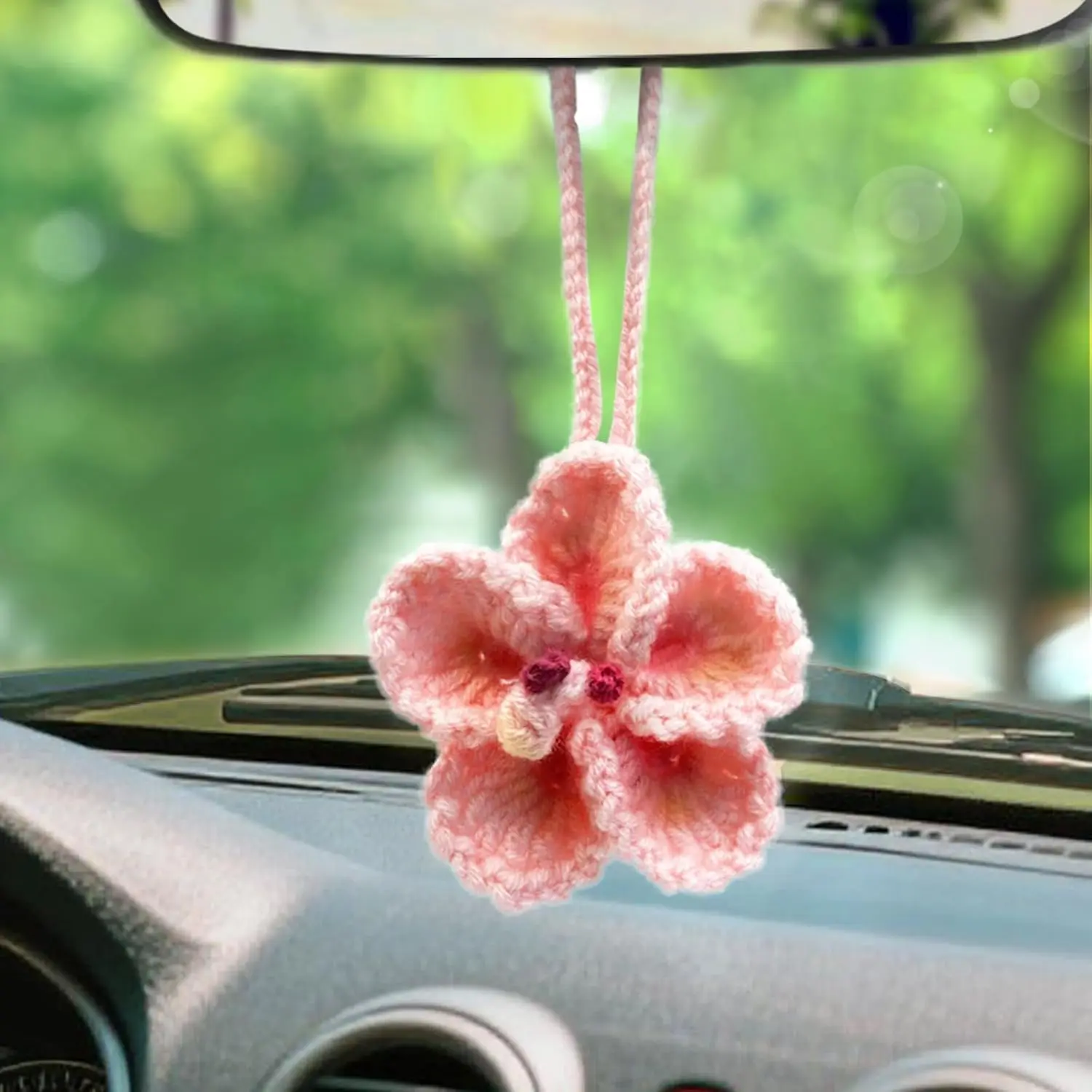 Crochet Hibiscus Flower,  Rear View Mirror  Ornament - |  Hawaiian Tropical Flower, Crochet  for  Decor, Beach  Accessories, Cute Bag Charms,  for Women