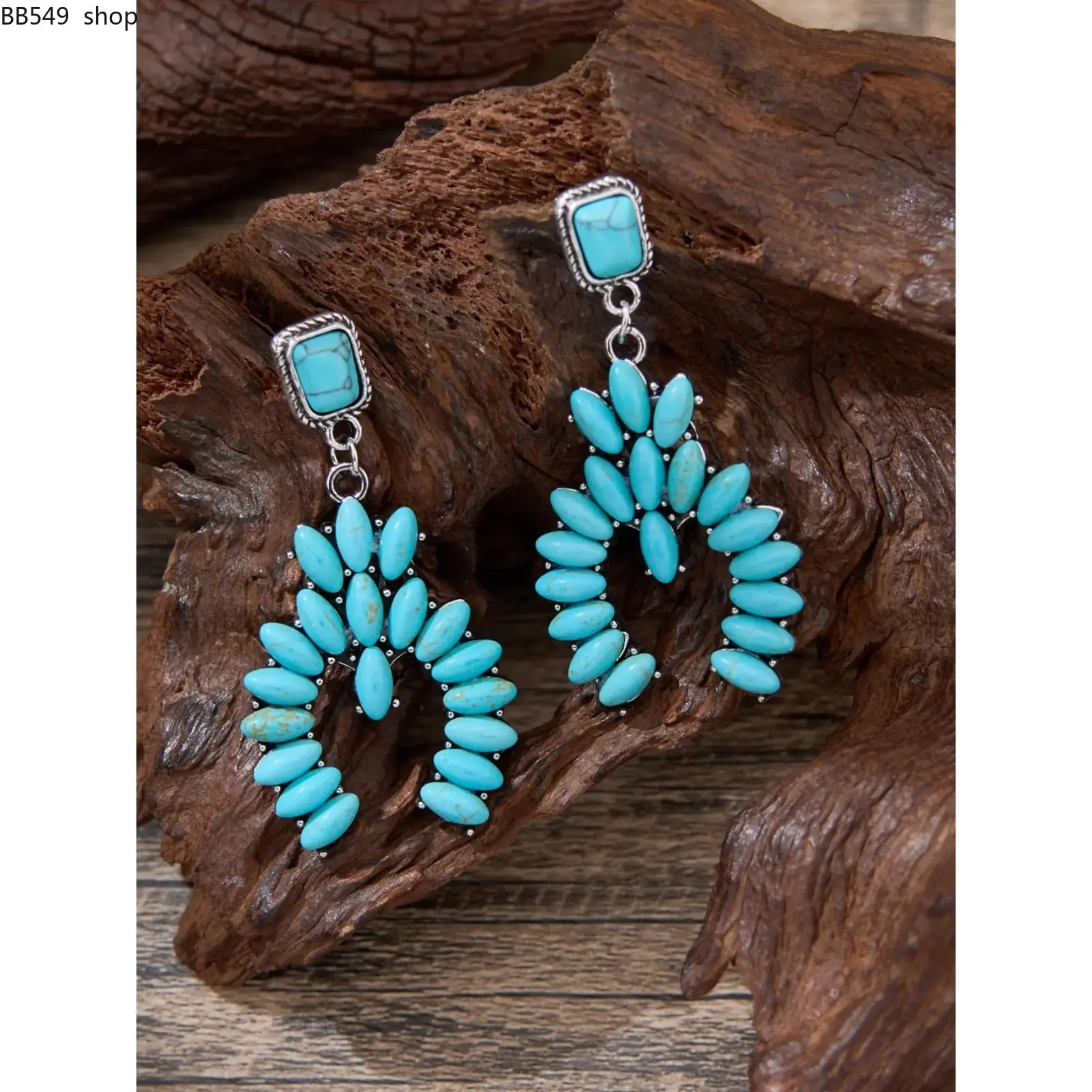 Vintage Western Ethnic Style Turquoise Hoop Charm Earrings, Bohemian Country Style Women's Earrings, Daily Festive Festival Party Wear Jewelry