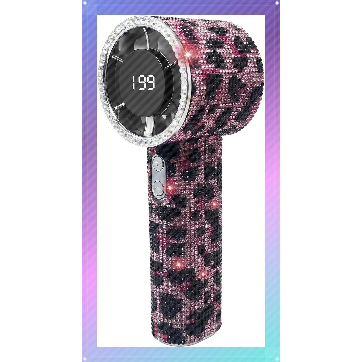 Portable Handheld Turbo Fan - Fashion Full Diamond 1800mAh USB Rechargeable Mini Pocket Fan for Travel Outdoor Vacation Beach (Pink Leopard)Gift