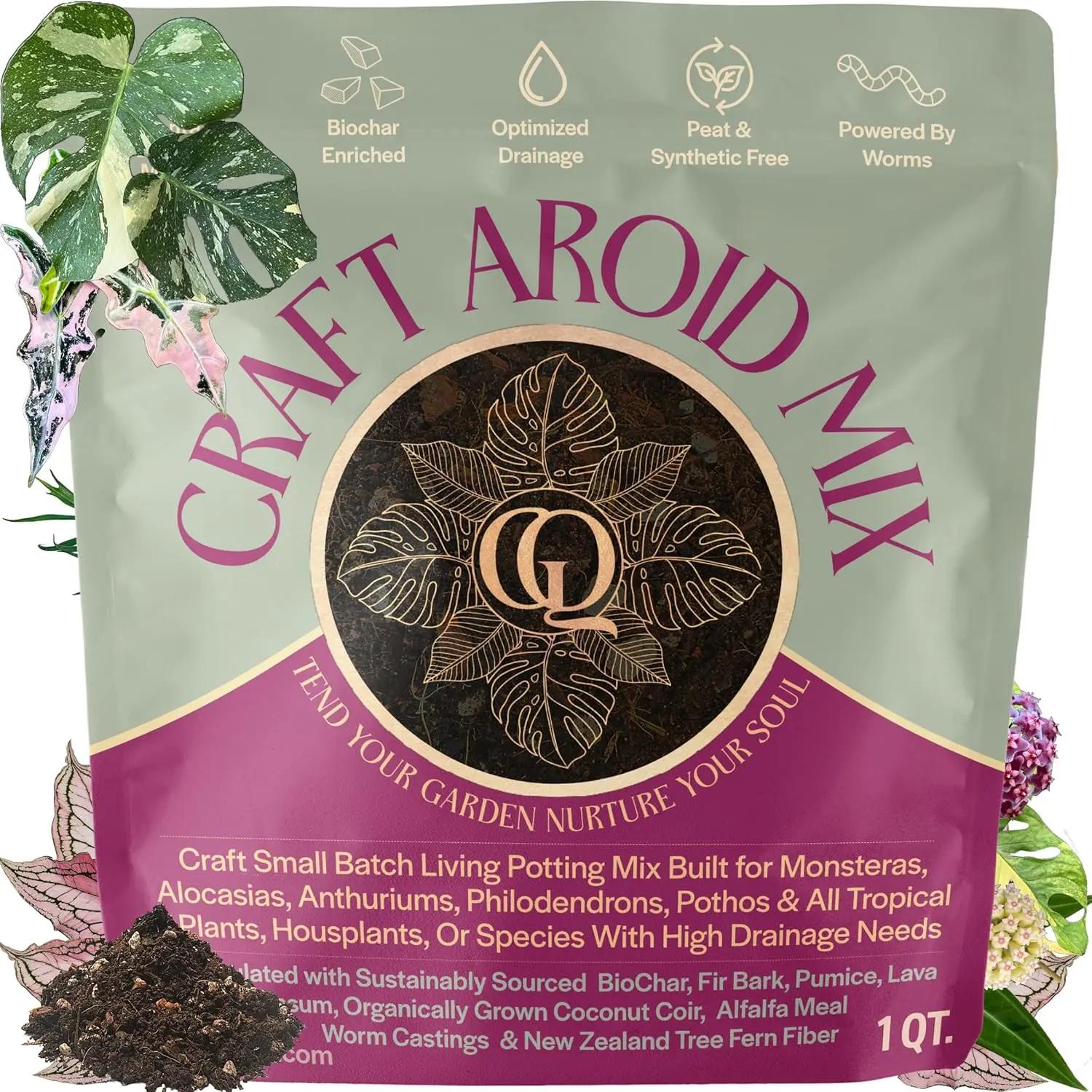 Craft Aroid Potting Mix- Elite  Alocasia, Philodendron, Monstera Soil Mix, Chunky, Well Draining Potting Soil for Indoor ,  Tropical  & Houseplants, Sustainable & Peat Free 1QT