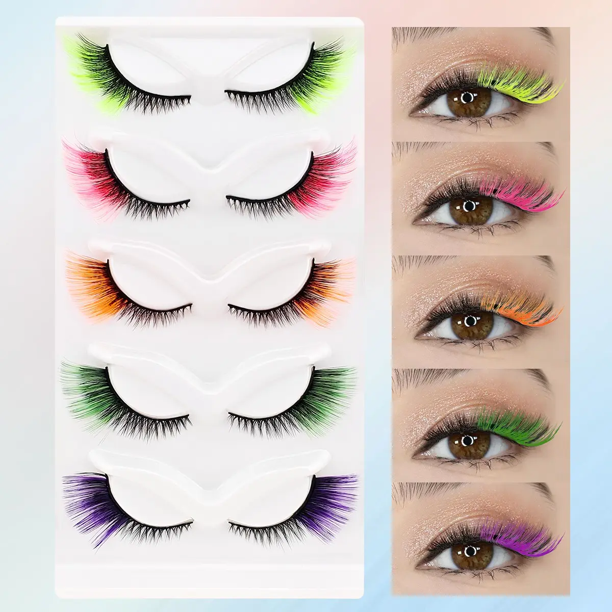 5 Pairs Colorful False Eyelashes, Cat Eye Style, Natural Volume, Long Tips, Perfect for Daily Wear, Christmas, Holiday Parties, Synthetic Lashes