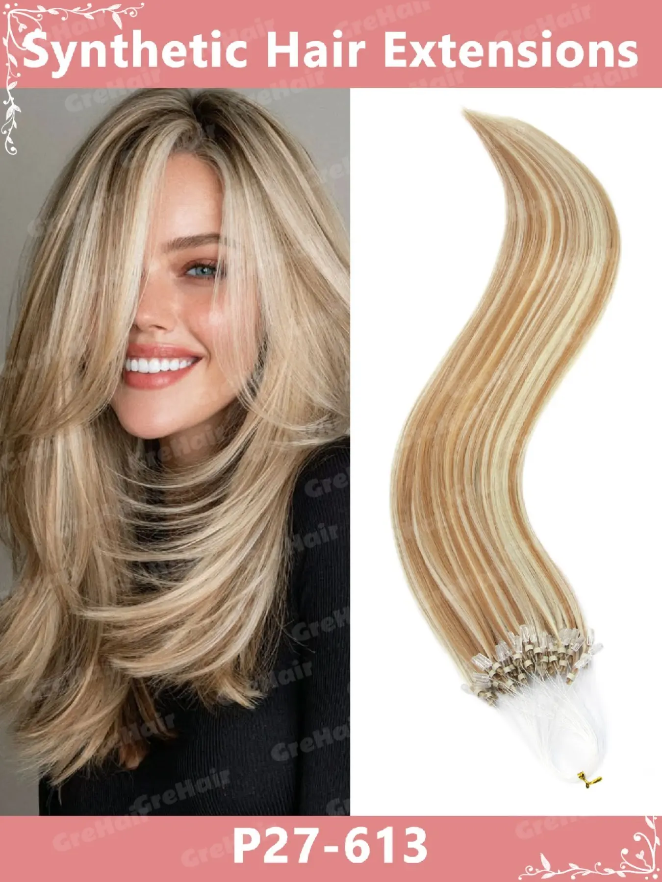 Micro Ring Fish Line Synthetic Fiber Hair Extensions, 20 Inch Invisible Micro Clip, Full Color Options, Natural Wear for All Seasons