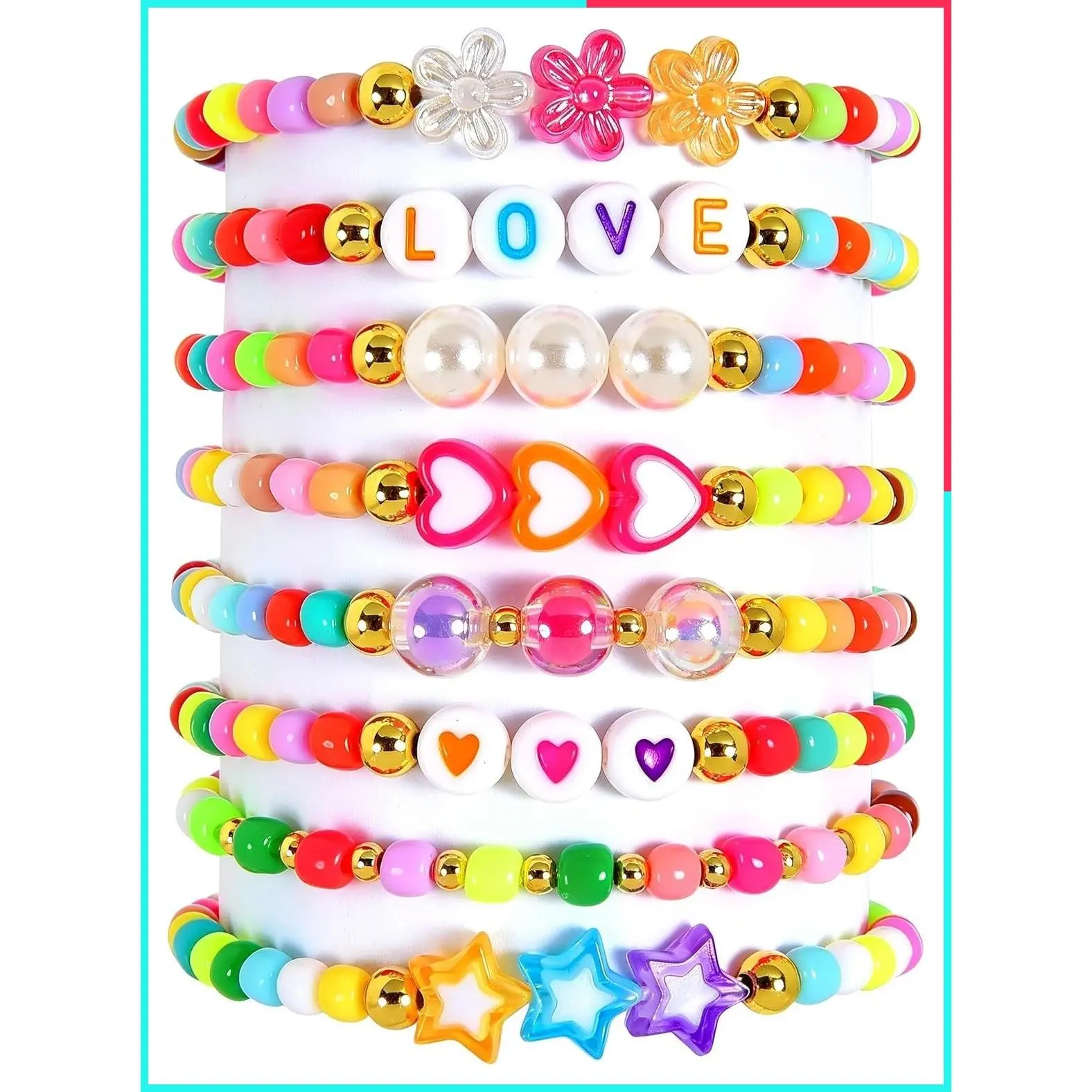 Trendy Handmade Friendship Bracelet Set for Women & Girls - 8-Pack Adjustable Boho Beaded Jewelry with Love Charms, Rainbow Colors, Perfect Gift