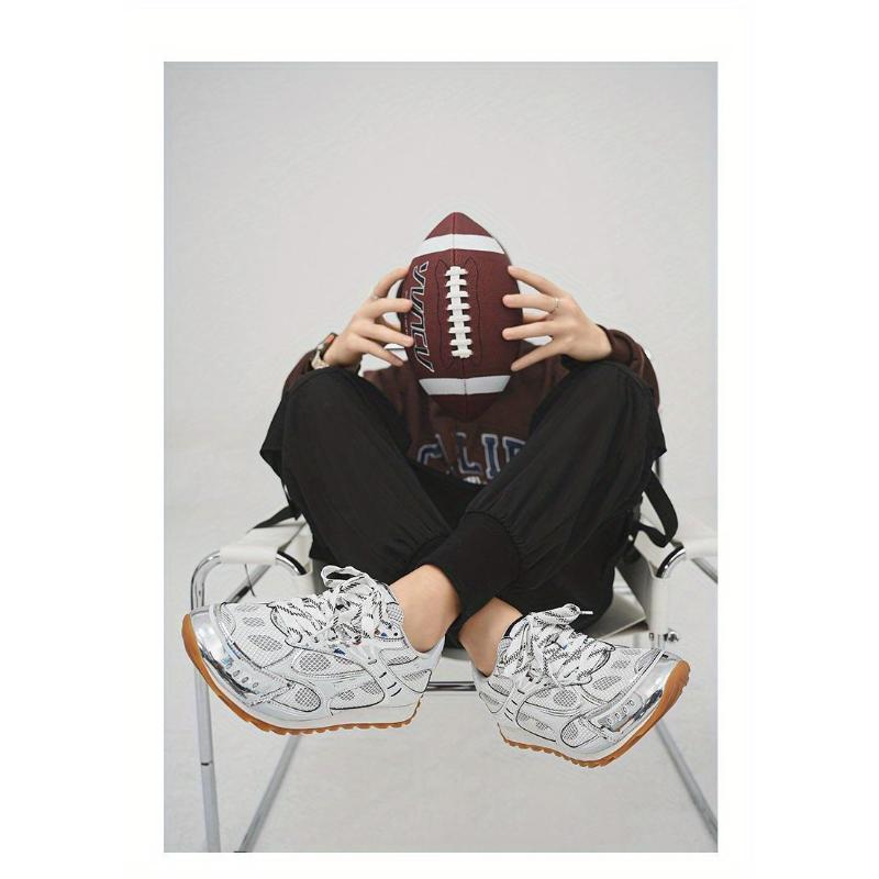 Metallic Mesh Paneled Retro Sneakers, Chunky Gum Sole, Multi Colorway Casual Streetwear Shoes for American Fashion Lovers