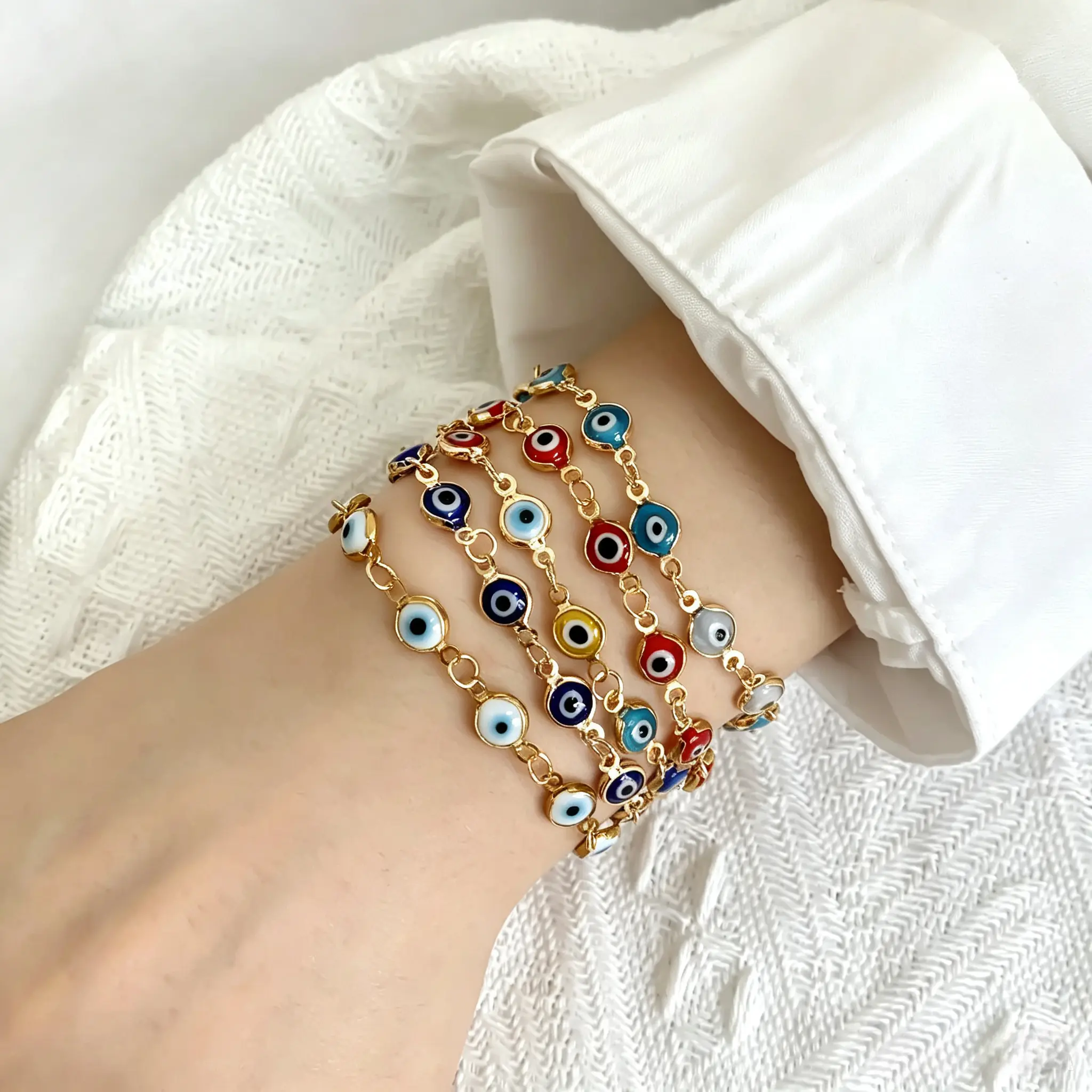 5-Pack Viral Evil Eye Bracelets, Turkish Lucky Charm Costume Jewelry, Colorful Boho Protection Motif Accessories for Women & Men