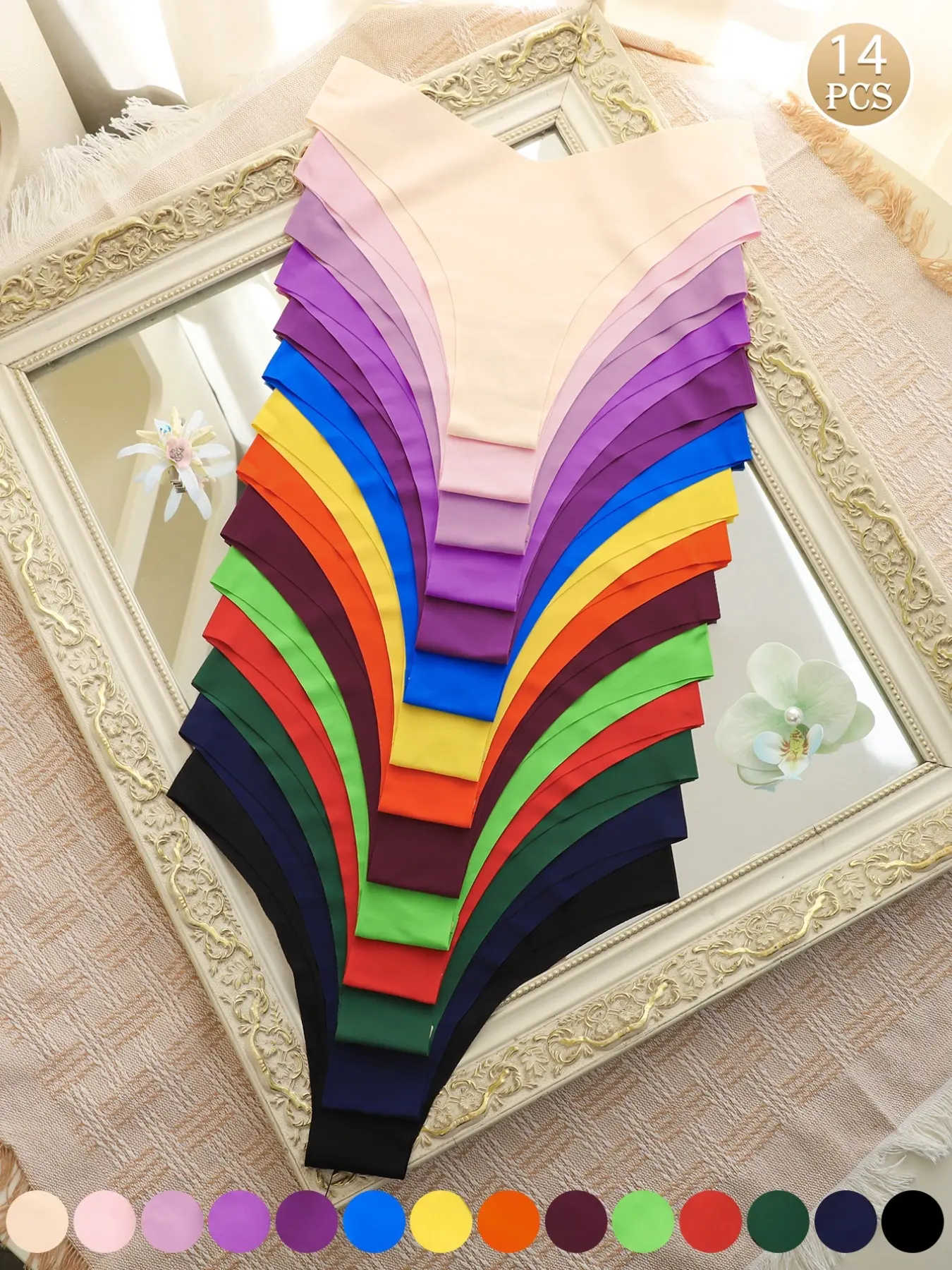 14 Pcs Women's V-Neck Triangle Panties Set, High Elasticity, Seamless Waistband, Mid-Waist, Breathable, Soft Touch, Durable Underwear