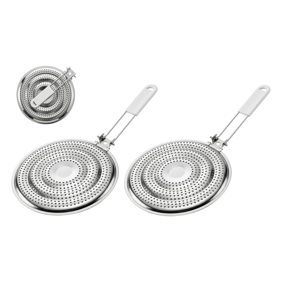 Kitchen Compact Stainless Steel Heat Diffuser Reducer Flame Guard, 8.25 in, Set of 2 with Removable Handle, Even Heat Distribution for Gas, Electric, Glass Stovetops