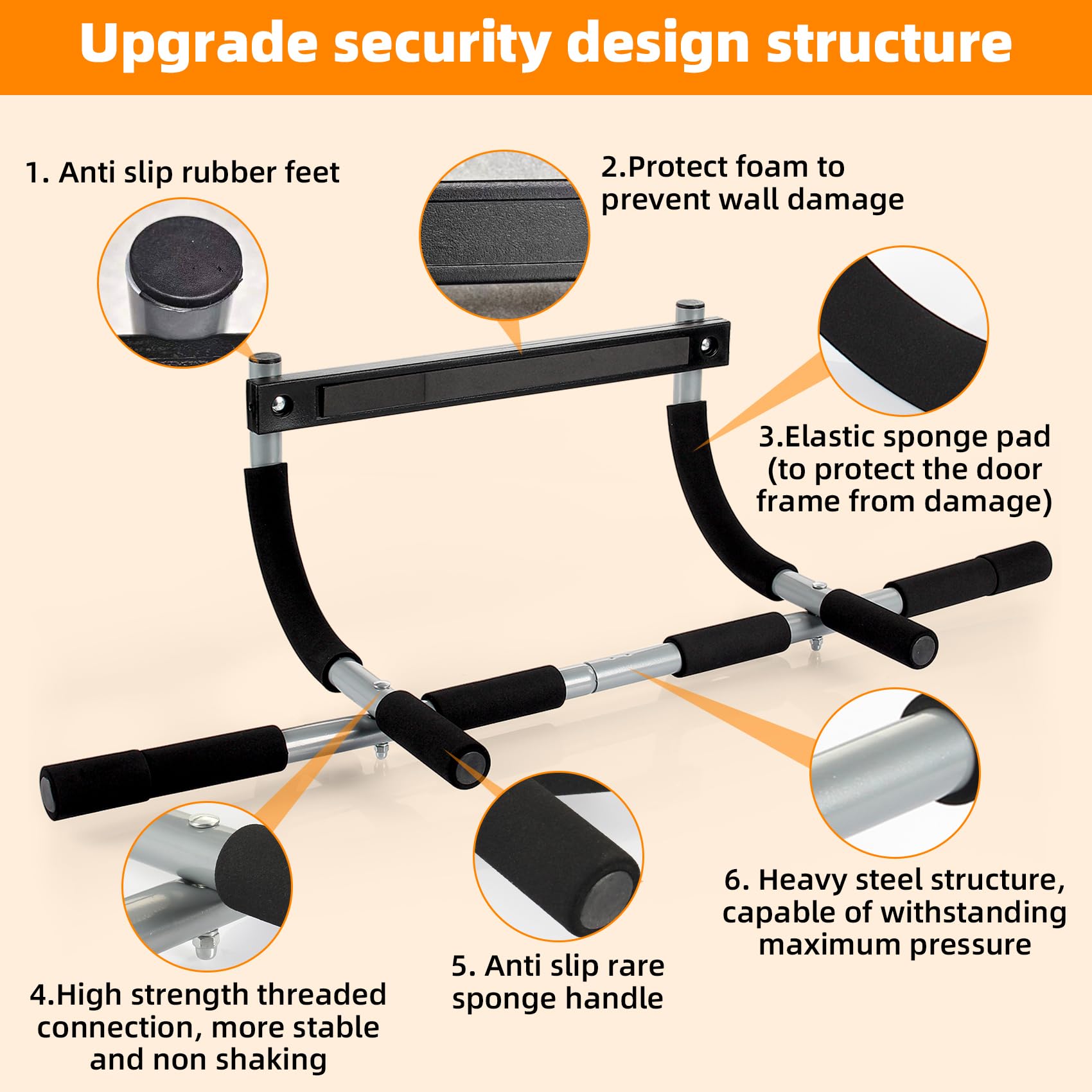 Door Hanging Pull Up Bar, Adjustable Pull Up, Multifunctional Muscle Training Bar, Home Gym Pull Up Bar for Men & Women, Indoor Fitness Equipment, At Home Gym Equipment